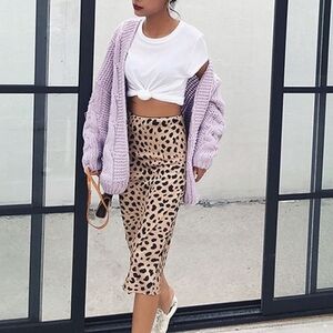 Satin Leopard Print Skirt
